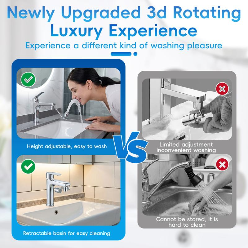 Citydry-Rotatable Faucet Aerator Extension - for Effortless, All-Angle Control, Rotating Swivel Faucet Aerator Extender, Kitchen Bathroom Sink Faucets Sprayer Attachment with 2 Mode Splash(1Pc)