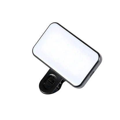 Black pocket LED video light with clip mount